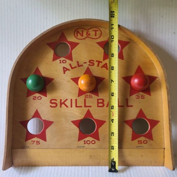 Vintage Newton & Thompson Wood All Star Skill Ball with Original Box and 3 balls - Picture 8 of 9